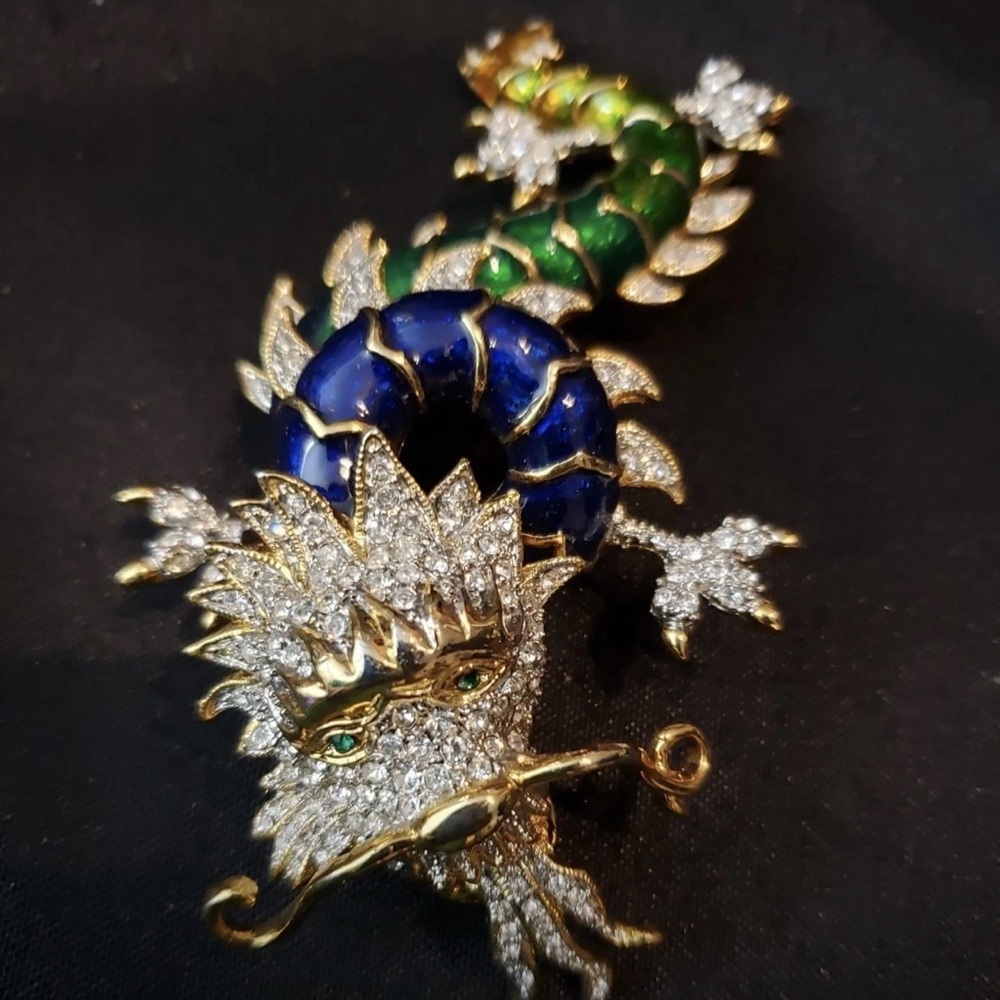 Vintage Dragon Butler & Wilson Unsigned Enamel Rhinestone Brooch Pin X-Large